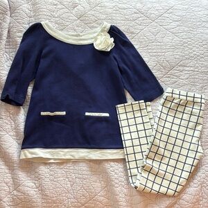 Janie and Jack Girls size 8 | Navy Blue Pant and Shirt set | Winter Floral